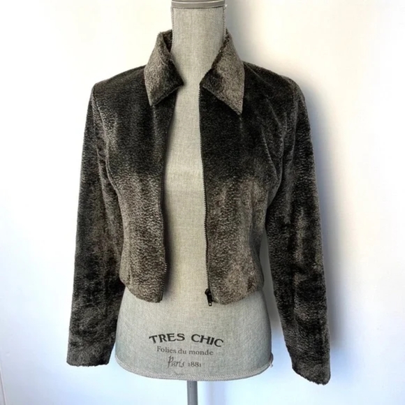 Paul & Joe Steel Grey Faux Fur Pointed Collar Jacket - Picture 2 of 5